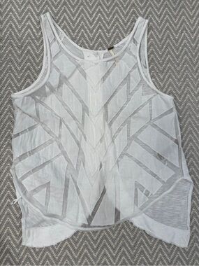 Free People XS White Sheer Tank Top Sleeveless Geometric Mesh Boho